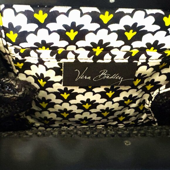 Vera Bradley Black Yellow White Magnetic Closure Handbag Bright Interior NWOT - Picture 8 of 12
